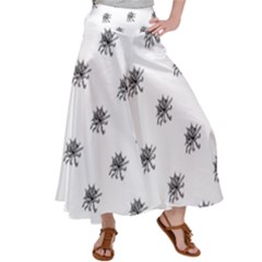 Stylized Black And White Floral Print Satin Palazzo Pants by dflcprintsclothing