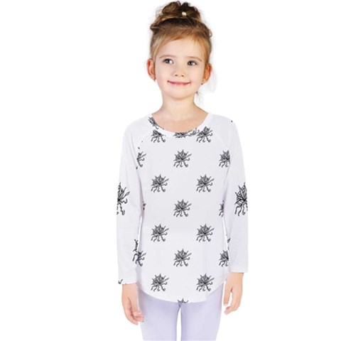 Stylized Black And White Floral Print Kids  Long Sleeve Tee by dflcprintsclothing