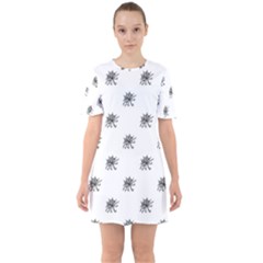 Stylized Black And White Floral Print Sixties Short Sleeve Mini Dress by dflcprintsclothing