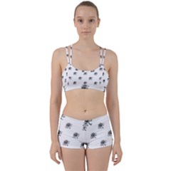 Stylized Black And White Floral Print Perfect Fit Gym Set