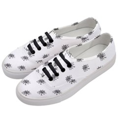 Stylized Black And White Floral Print Women s Classic Low Top Sneakers