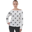 Stylized Black And White Floral Print Off Shoulder Long Sleeve Velour Top View1