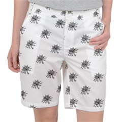 Stylized Black And White Floral Print Pocket Shorts by dflcprintsclothing