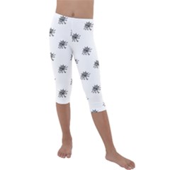 Stylized Black And White Floral Print Kids  Lightweight Velour Capri Leggings  by dflcprintsclothing