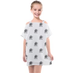 Stylized Black And White Floral Print Kids  One Piece Chiffon Dress