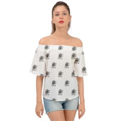 Stylized Black And White Floral Print Off Shoulder Short Sleeve Top