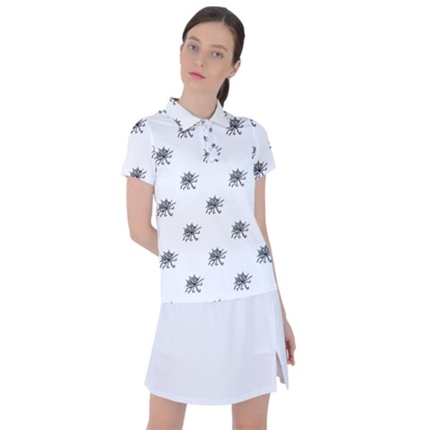 Stylized Black And White Floral Print Women s Polo Tee by dflcprintsclothing