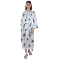 Stylized Black And White Floral Print Maxi Satin Kimono