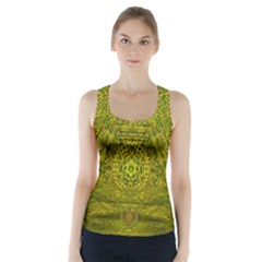 Gold Golden Sunset Mandala Racer Back Sports Top by pepitasart