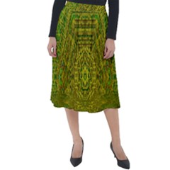 Gold Golden Sunset Mandala Classic Velour Midi Skirt  by pepitasart