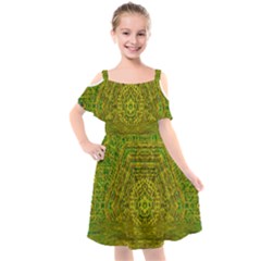 Gold Golden Sunset Mandala Kids  Cut Out Shoulders Chiffon Dress by pepitasart