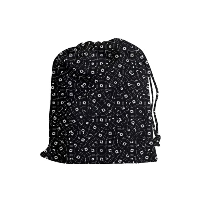 Black And White Intricate Geometric Print Drawstring Pouch (Large)