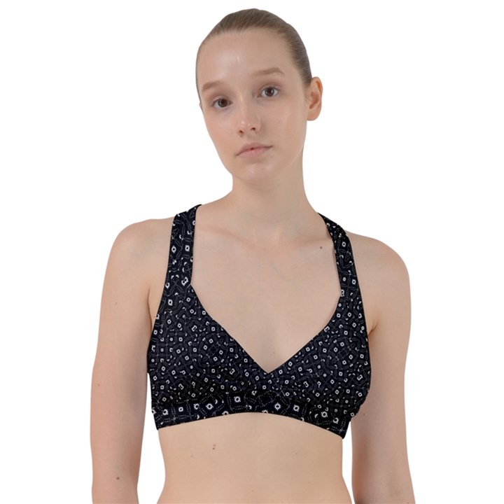 Black And White Intricate Geometric Print Sweetheart Sports Bra