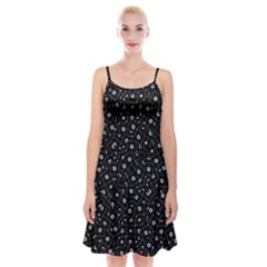 Black And White Intricate Geometric Print Spaghetti Strap Velvet Dress by dflcprintsclothing