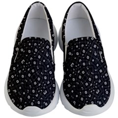 Black And White Intricate Geometric Print Kids Lightweight Slip Ons