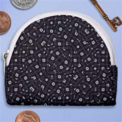 Black And White Intricate Geometric Print Horseshoe Style Canvas Pouch by dflcprintsclothing