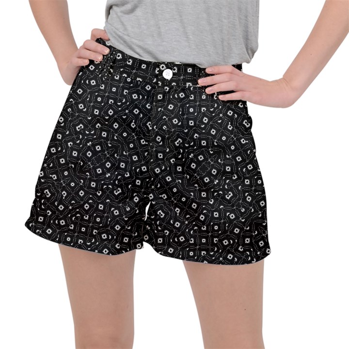 Black And White Intricate Geometric Print Ripstop Shorts