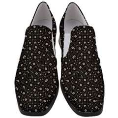 Black And White Intricate Geometric Print Women Slip On Heel Loafers by dflcprintsclothing