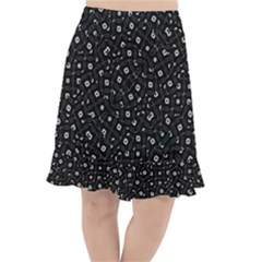 Black And White Intricate Geometric Print Fishtail Chiffon Skirt by dflcprintsclothing