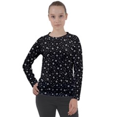 Black And White Intricate Geometric Print Women s Long Sleeve Raglan Tee