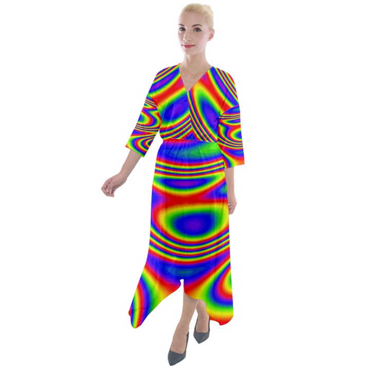 Rainbow Quarter Sleeve Wrap Front Maxi Dress