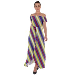 Colorful Strips Off Shoulder Open Front Chiffon Dress