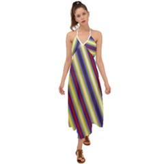 Colorful Strips Halter Tie Back Dress 