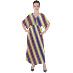 Colorful Strips V-neck Boho Style Maxi Dress by Sparkle