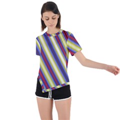 Colorful Strips Asymmetrical Short Sleeve Sports Tee