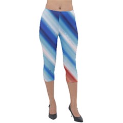 Blue White Lightweight Velour Capri Leggings  by Sparkle