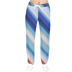 Blue White Women Velvet Drawstring Pants by Sparkle