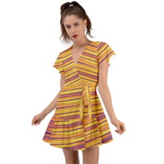 Rainbow Waves Flutter Sleeve Wrap Dress by Sparkle