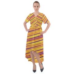 Colorful Strips Front Wrap High Low Dress