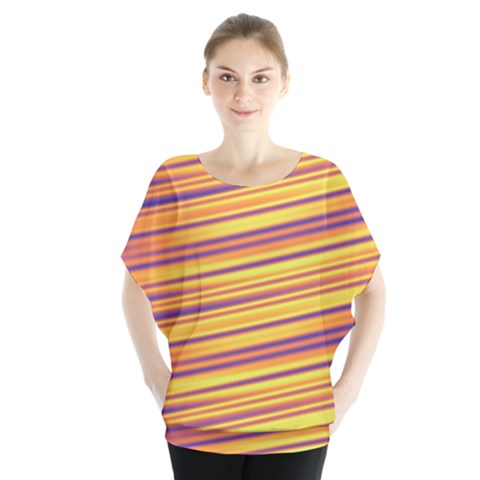 Strips Hole Batwing Chiffon Blouse by Sparkle