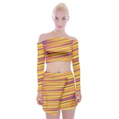 Strips Hole Off Shoulder Top With Mini Skirt Set by Sparkle