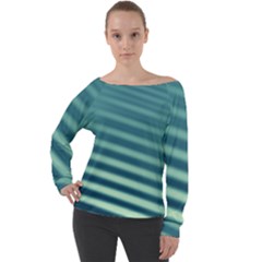 Blue Strips Off Shoulder Long Sleeve Velour Top