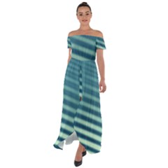 Blue Strips Off Shoulder Open Front Chiffon Dress by Sparkle