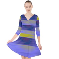 Blue Strips Quarter Sleeve Front Wrap Dress by Sparkle