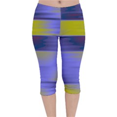 Blue Strips Velvet Capri Leggings  by Sparkle