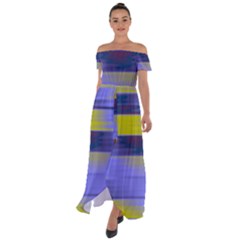 Blue Strips Off Shoulder Open Front Chiffon Dress by Sparkle