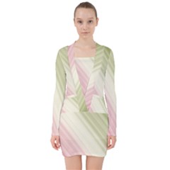 Pink Green V-neck Bodycon Long Sleeve Dress