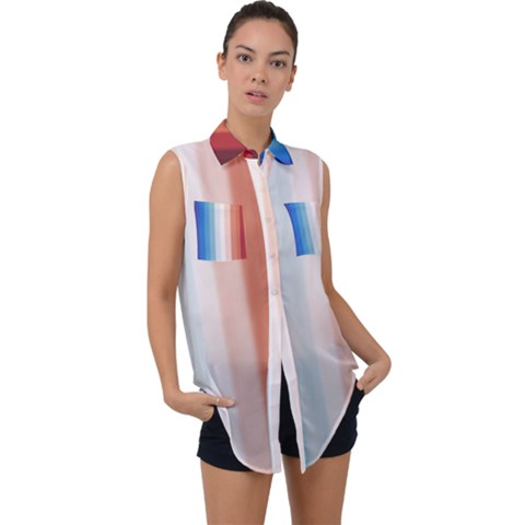 Blue,white Red Sleeveless Chiffon Button Shirt by Sparkle