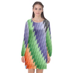 Zigzag Waves Long Sleeve Chiffon Shift Dress  by Sparkle