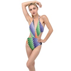 Zigzag Waves Plunging Cut Out Swimsuit