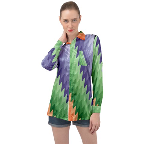 Zigzag Waves Long Sleeve Satin Shirt by Sparkle