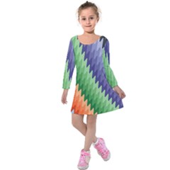 Grey Strips Kids  Long Sleeve Velvet Dress by Sparkle