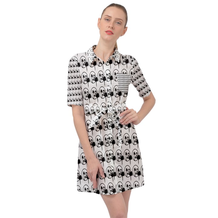 Flamingos Belted Shirt Dress