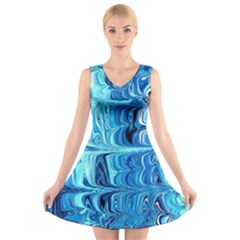 Blue Waves V-neck Sleeveless Dress by Sparkle