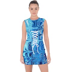 Blue Waves Lace Up Front Bodycon Dress by Sparkle