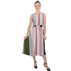 Satin Strips Midi Tie-back Chiffon Dress